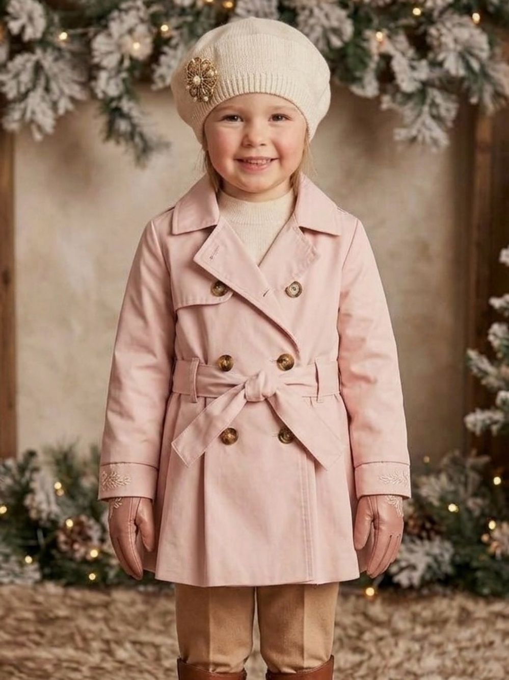 Tahari Toddler Girls Blush Pink Double-Breasted Pleated Trench Coat Size 3T